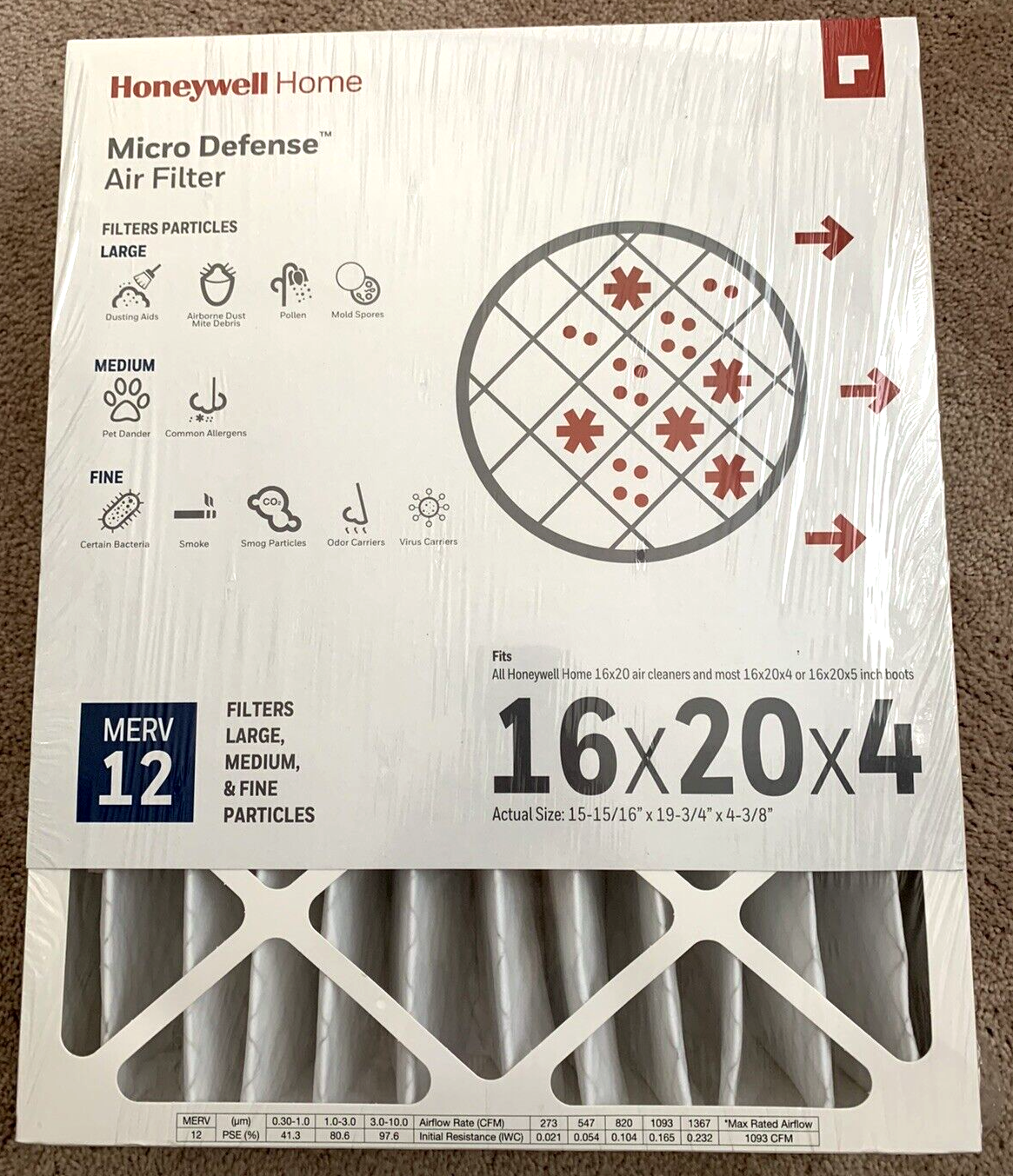 Honeywell Home Air Filter 16 x 20 x 4 Pleated MERV 12 - FPR 