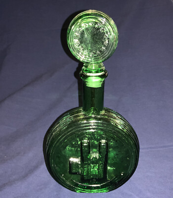 empoli smoked glassed body applied green glass leaves blown glass Retro Tall bottle Lamp Hand blown Blenko Glass Murano MCM