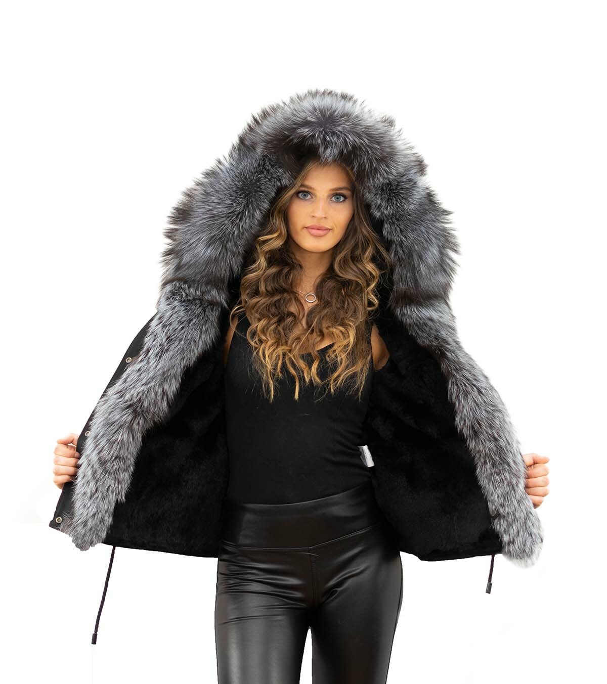 MARKENLOS DAMEN PARKA MIT PELZ FELL ECHTFELL ECHTPELZ INNENFELL INNENPELZ PELZKRAGEN