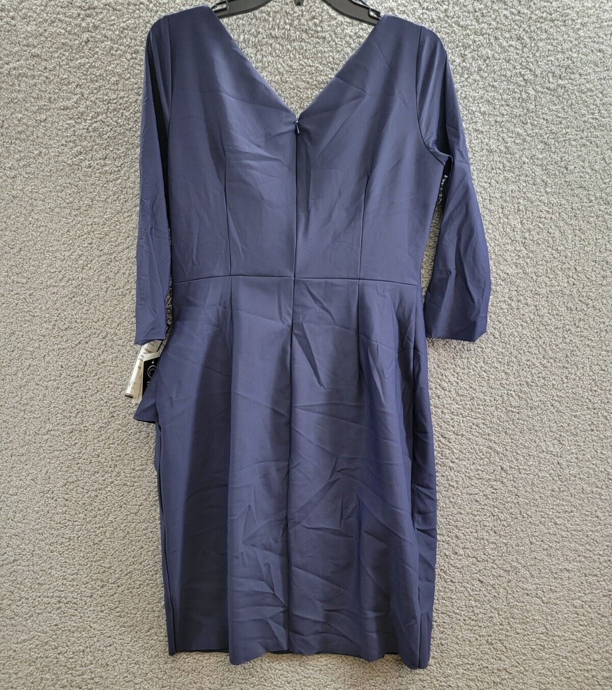 Alex Evenings 3/4-Sleeve Compression Draped Sheath Dress Womens 12 Navy Back Zip - Picture 11 of 18