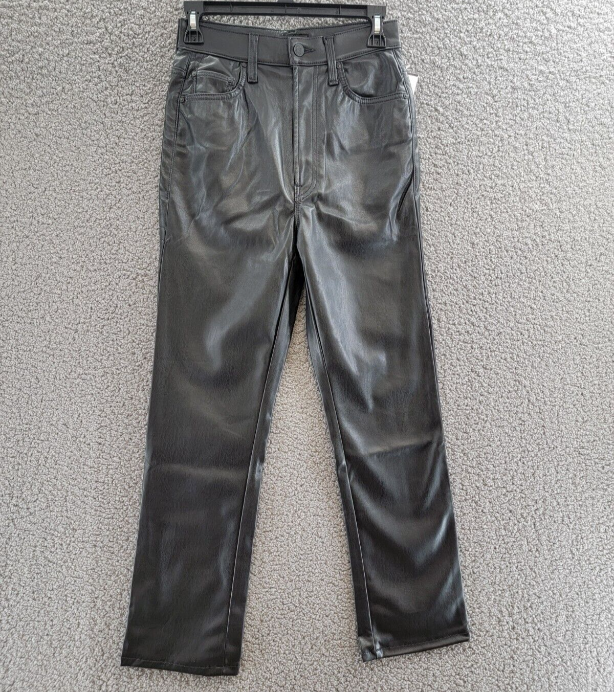 Mother High Rise Rider Faux Leather Jeans Women's 26 Black Zip/Button Closure - Picture 2 of 19