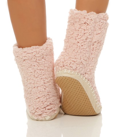 Damen Hüttensocken Kuschelsocken Hausschuhe Strümpfe Teddyfell ABS Sohle CL 091 – Bild 8