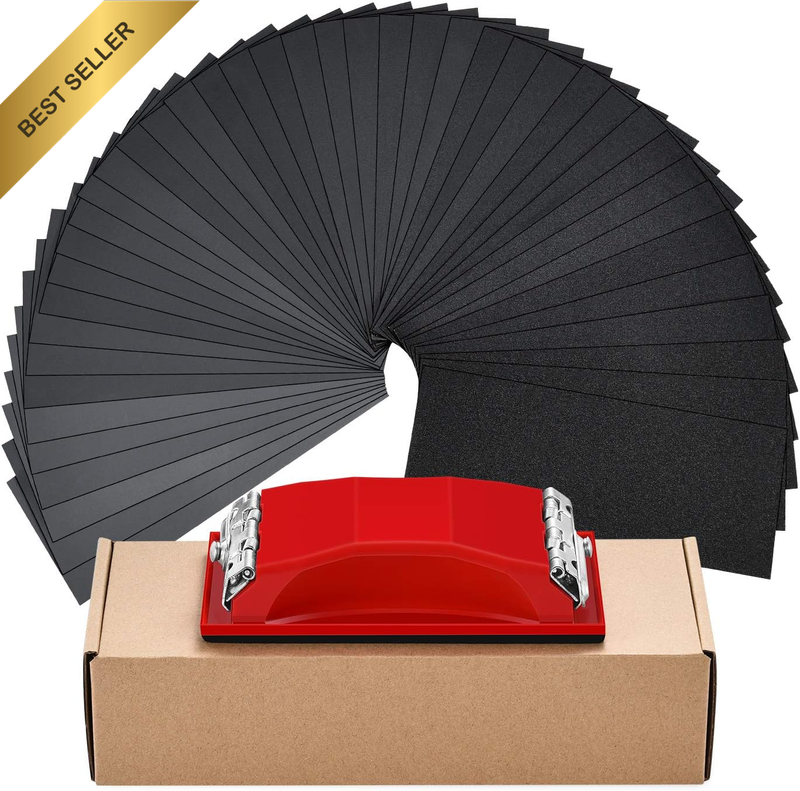 Wet & Dry Sandpapers 120 to 3000 Assorted Grits with Sanding Block Sander, 9X3.6
