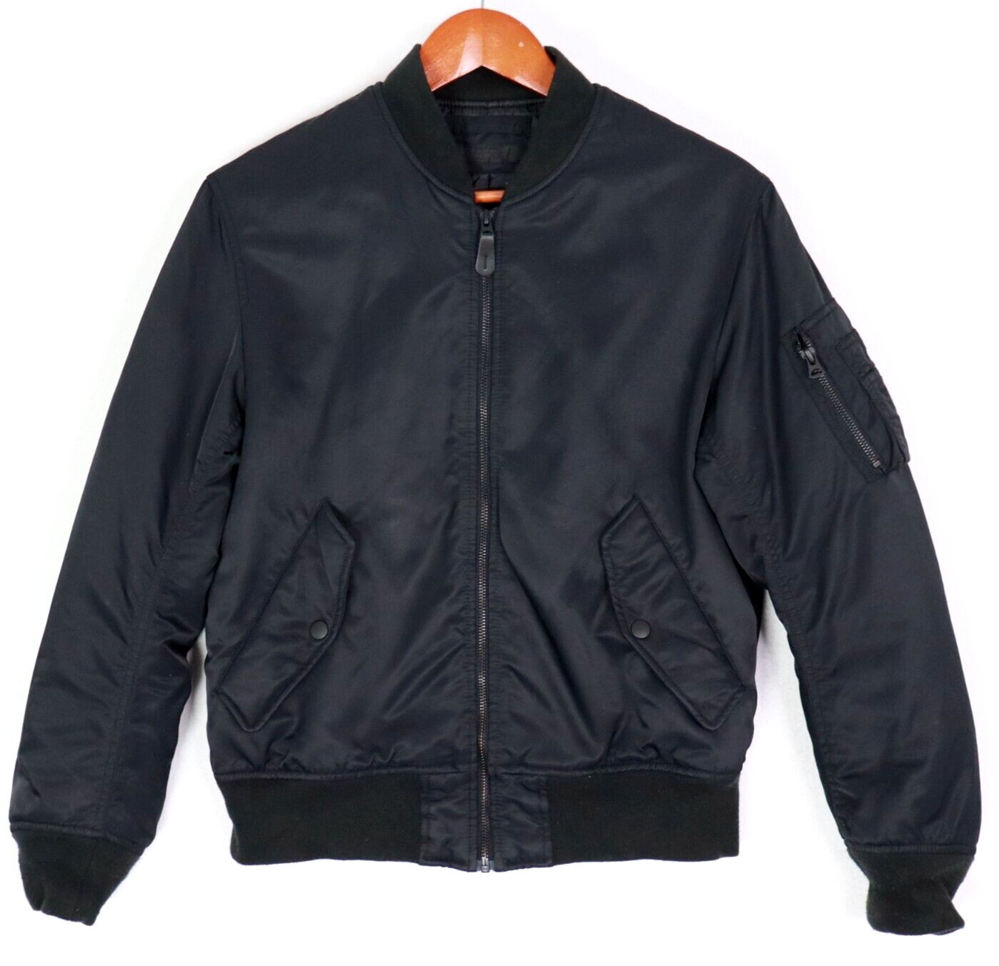 UNIQLO - はー Uniqlo Mens Bomber Jacket Size XS Black Nylon Satin Utility