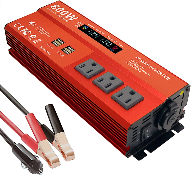 800W Modified Sine Wave Power Inverter,Peak 1600 Watt, Car 12V DC to 110V AC Con