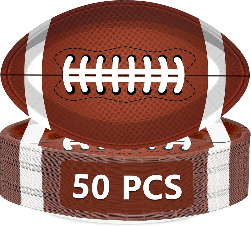 50pcs Football Shaped Disposable Paper Plates Touchdown Party ...
