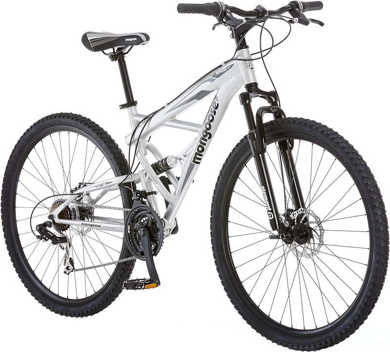 Mongoose Impasse Full Suspension Mountain Bike, Men and Women, 18-Inch Aluminum
