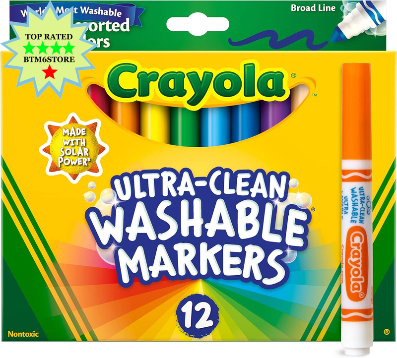 (12 Count), Washable Markers For Kids, Assorted, Gre