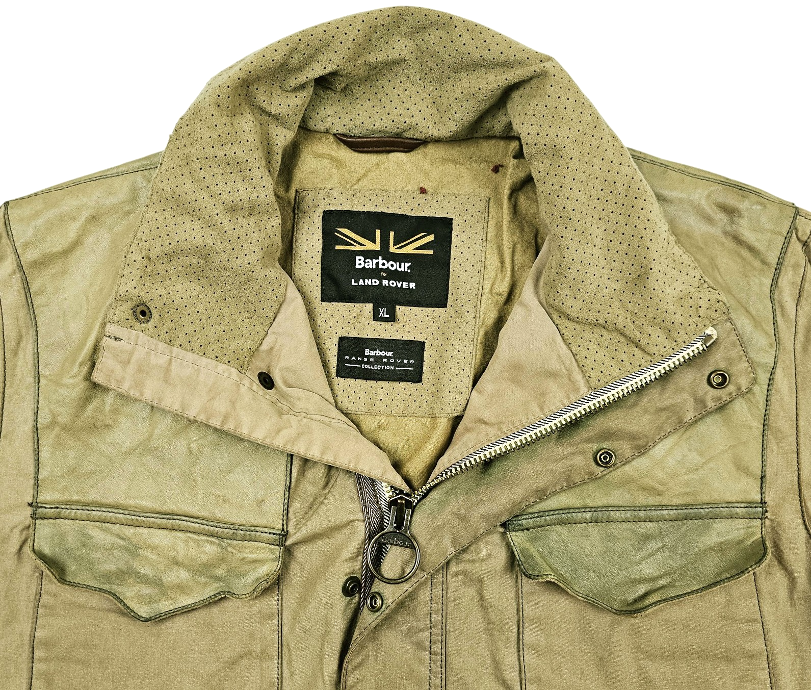 HOT Men BARBOUR LAND ROVER TRAVELLER PARKA KHAKI LEATHER