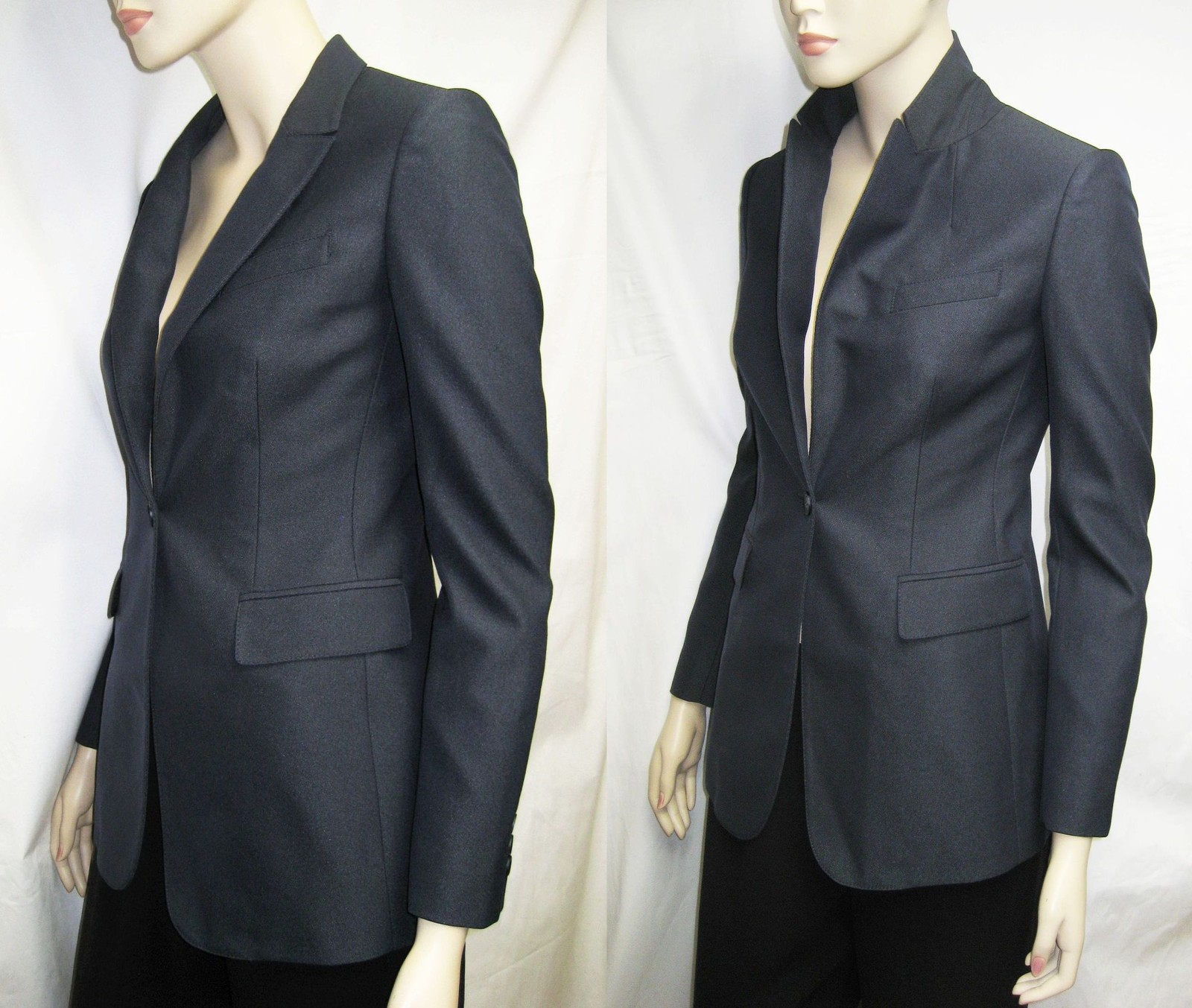 Pre-owned Burberry $1,595  Prorsum 4 38 Women Wool Blend Tuxedo Jacket Tailored Blazer Lady In Blue