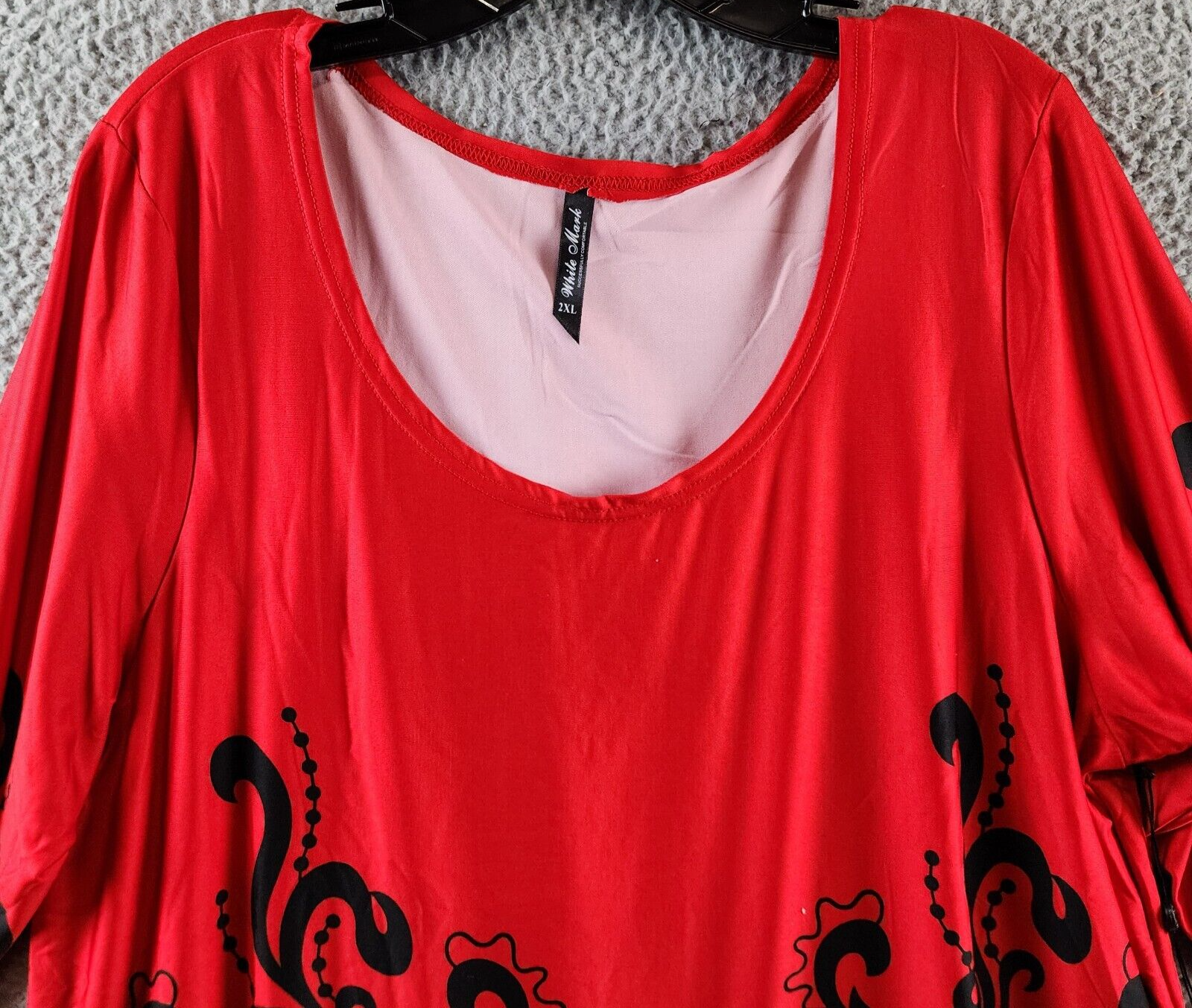White Mark Plus Size Yanette Tunic Top Women's 2XL Red/Black 3/4 Sleeve Pullover - Picture 4 of 14