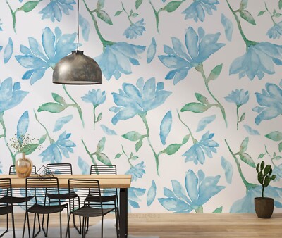 3D Watercolor Blue Floral Wallpaper Wall Murals Removable Wallpaper 124