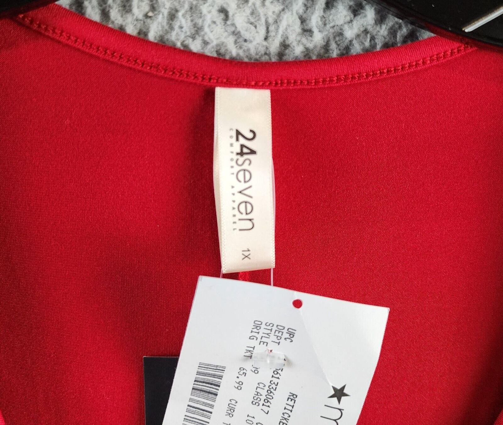 24seven Comfort Apparel Plus Size Wrap Dress Women's 1X Red 3/4 Sleeve Pullover - Picture 5 of 16
