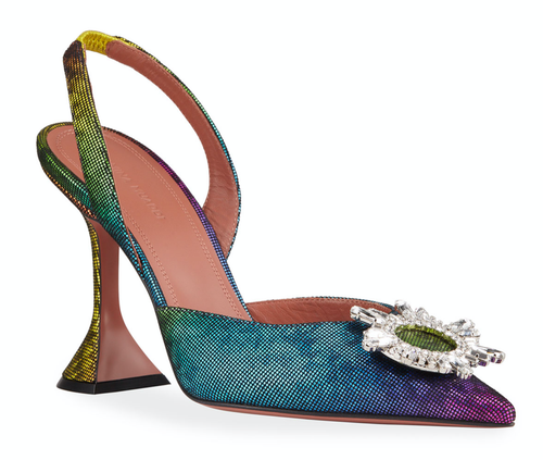 Pre-owned Amina Muaddi 95 Begum Sling Metl Rainbow Crystal Slingback Sandal Heel Pump 36.5 In Multicolor