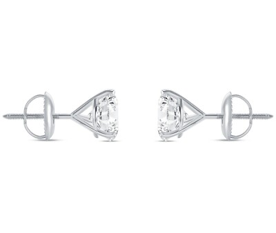 Pre-owned Shine Brite With A Diamond 4 Ct Round Real 14k White Gold Simulate Diamond Earrings Studs Martini Screwback In White/colorless