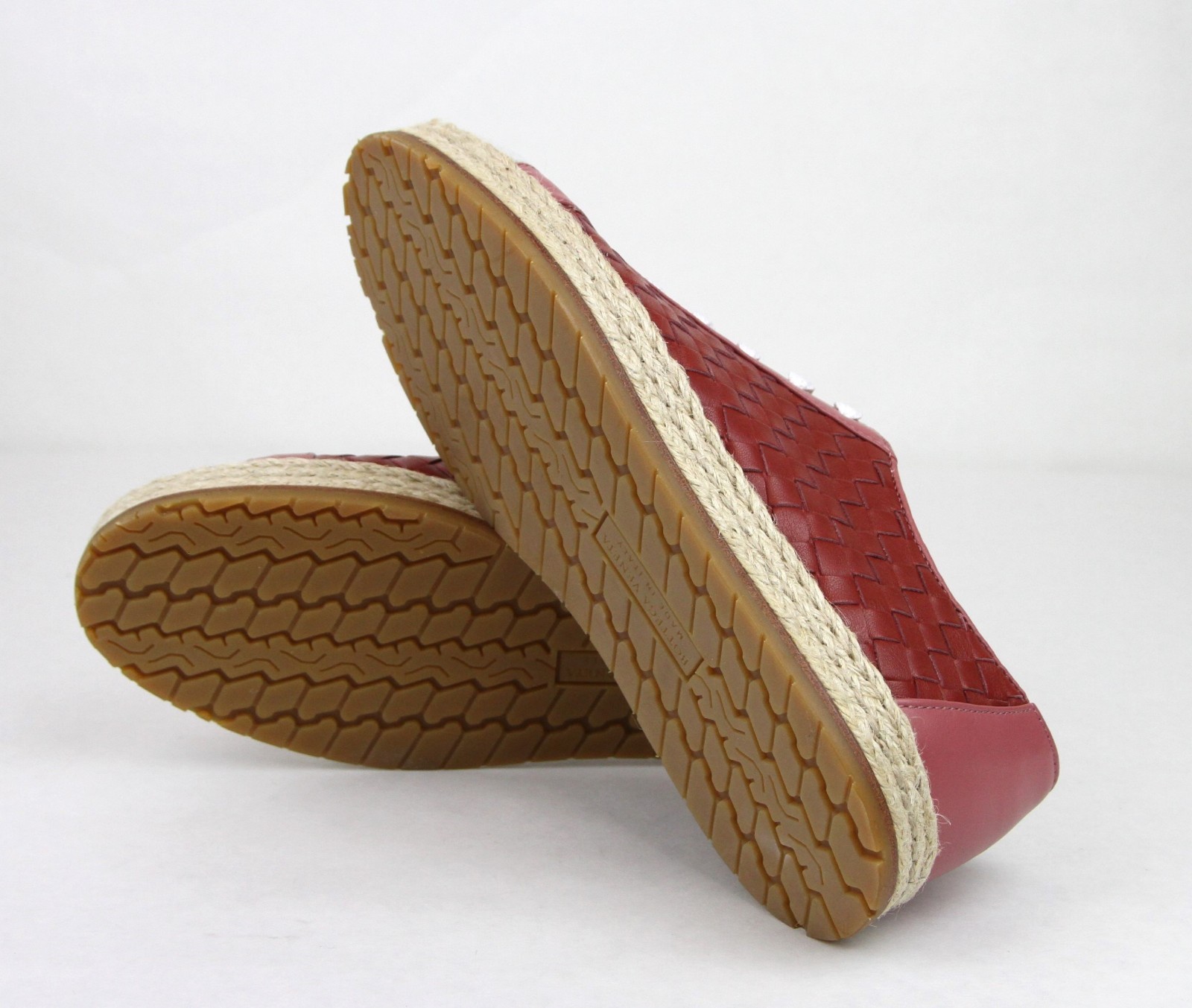 Pre-owned Bottega Veneta $680  Women's Pink/red Leather Woven Sneakers 451689 5768