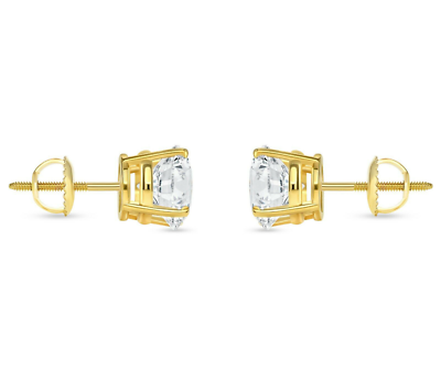 Pre-owned Shine Brite With A Diamond 5 Ct Round Cut Earrings Studs Solid Real 18k Yellow Gold Screw Back Basket In White/colorless
