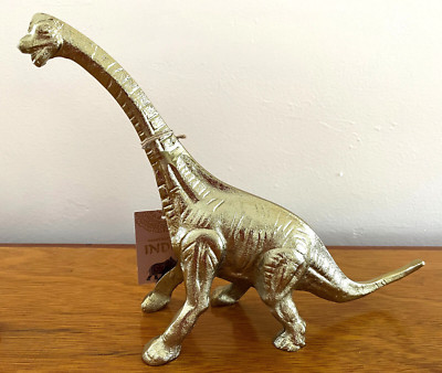CAST METAL GOLD BRACHIOSAURUS DINOSAUR 13''x10'' FIGURE with TAG