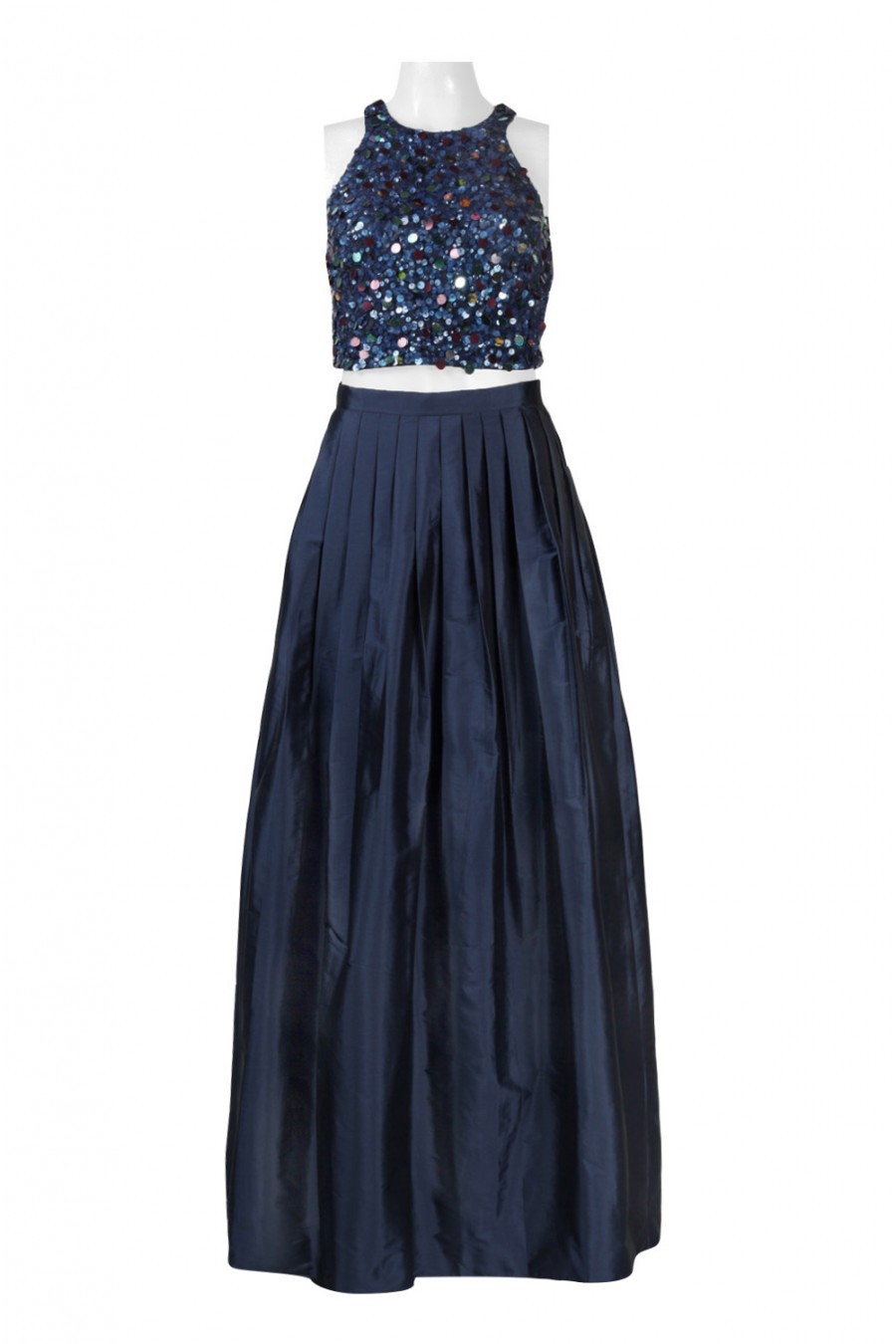 Pre-owned Adrianna Papell Embellished Crop Two-piece Ballgown Twilight Blue Many Sizes