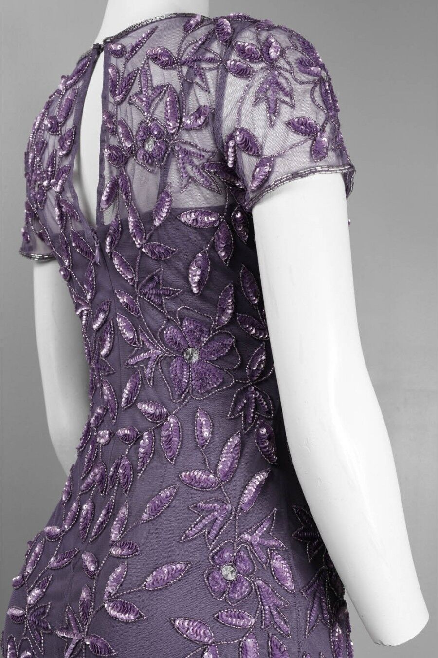 Pre-owned Adrianna Papell Dark Heather Purple Floral Beaded Godet Gown Size 4