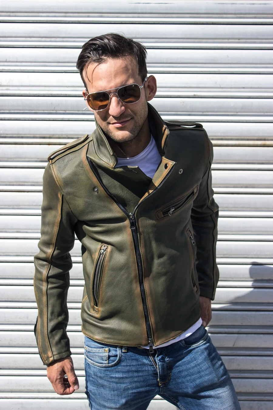 ジャケット・アウター Vintage Dark Green Leather A-2 G-1Jacket Men's Dark Green Leather Jacket - Men's Vintage Leather