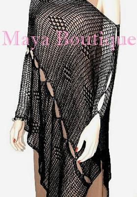 Pre-owned Maya Matazaro Black Crochet Poncho Top Asymmetrical Rayon-silk  One Size