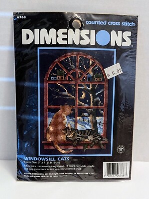 Rare Dimensions Counted Cross Stitch Kit  Windowsill Cats 6768 Vintage 1998 