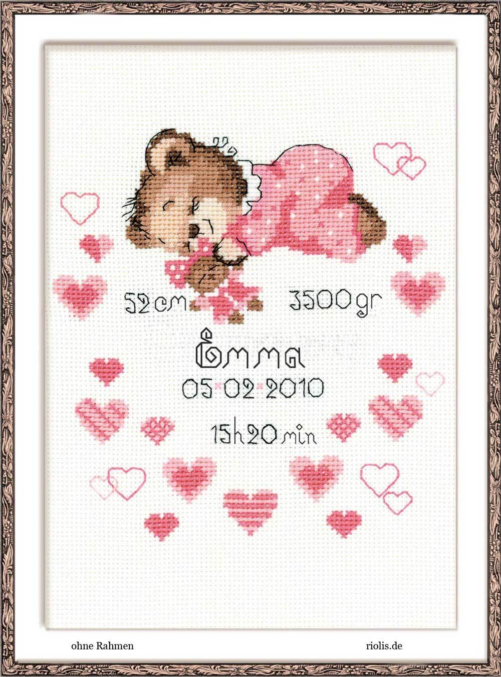Riolis counted cross stitch Kit Girls Birth Announcement, DIY