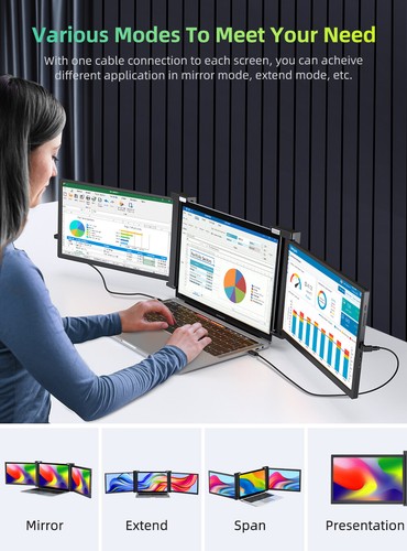 Used UPERFECT 2*14" Portable Monitor Triple Screen 1080P FHD For Laptop Computer