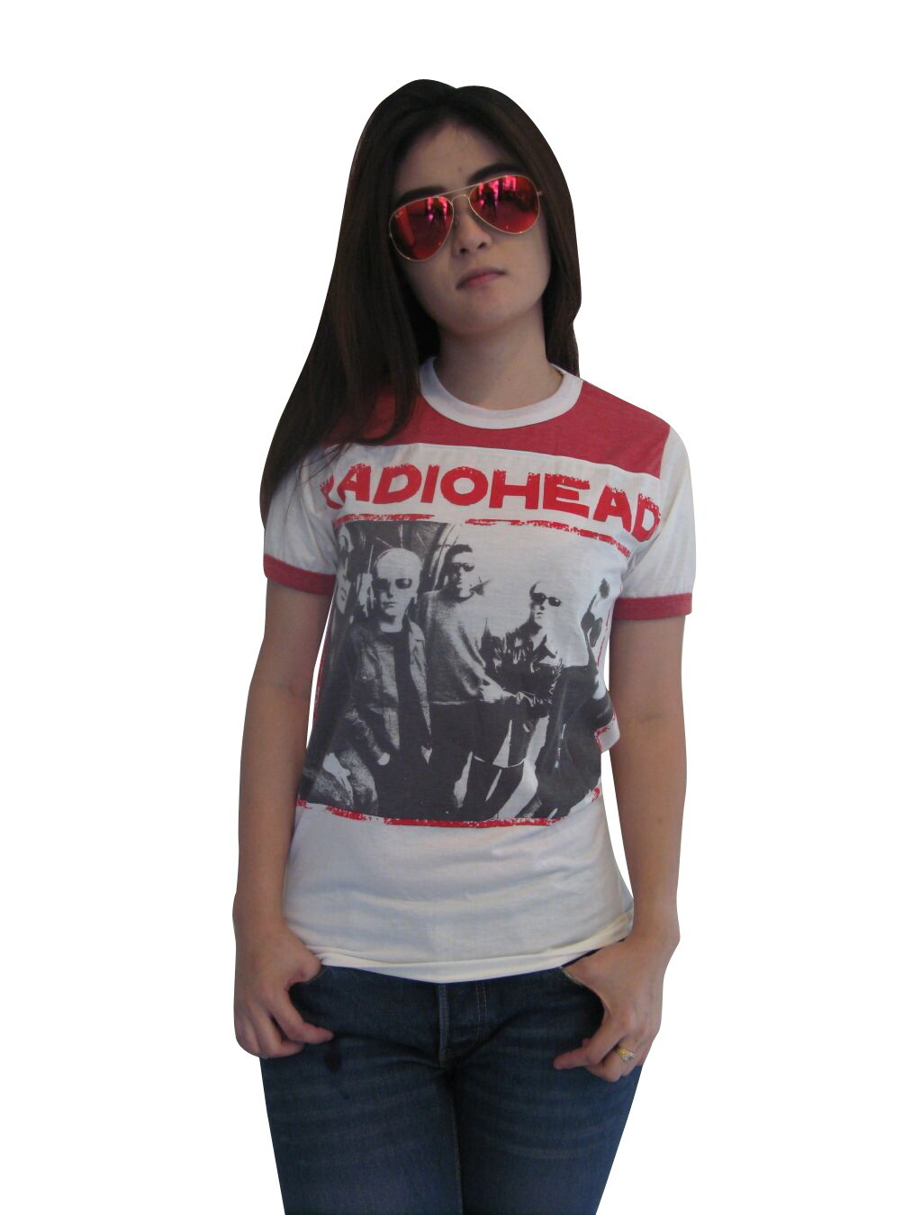 Thom Yorke Radiohead Band Tour Ringer T-Shirt White Red Thom Yorke Radiohead Band Tour Ringer T-Shirt White Red