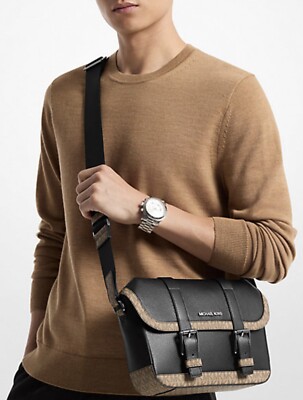 Michael Kors Cooper Travel Pebbled Leather and Signature Logo Flap Messenger Bag