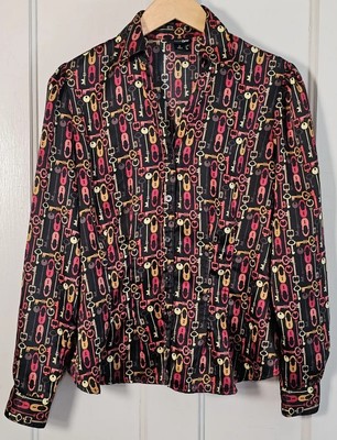 SteamPunk East 5th Blouse Small Brown Gold Rust Locks & Skeleton Keys Shirt Top