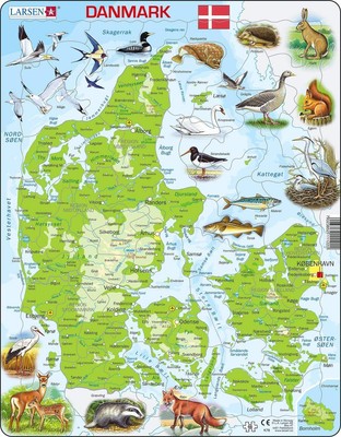 Larsen K78 Denemarken Fysieke kaart, Deens editie, Frame puzzel met 66 stukjes