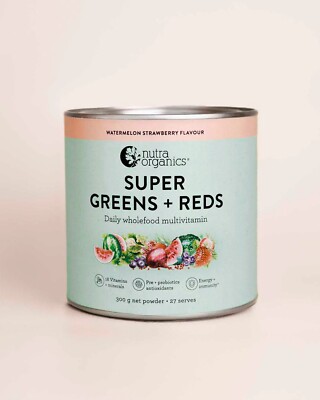 Nutra Organics Super Greens + Reds Watermelon Strawberry 300g Daily Multivitamin