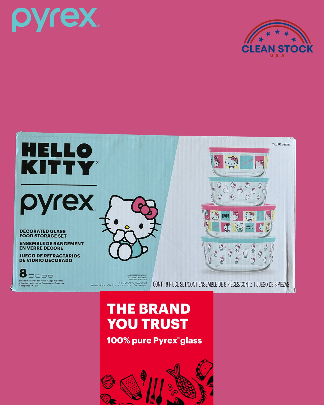 NEW Pyrex Hello Kitty 4pc Glass Storage Set Costco Exclusive