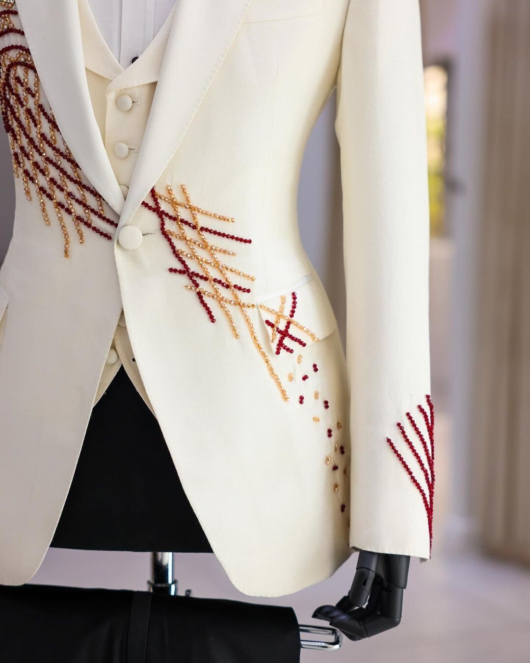 Pre-owned Custommade Men's Custom Made 2 Piece Ivory White Wedding Western Suit Premium Embroidered