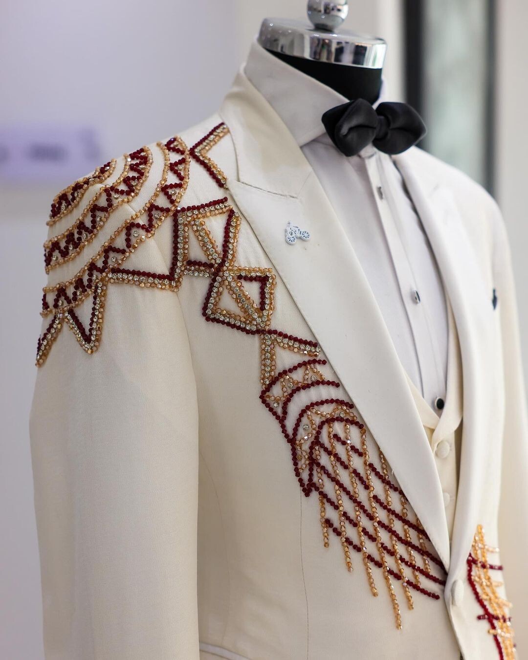 Pre-owned Custommade Men's Custom Made 2 Piece Ivory White Wedding Western Suit Premium Embroidered