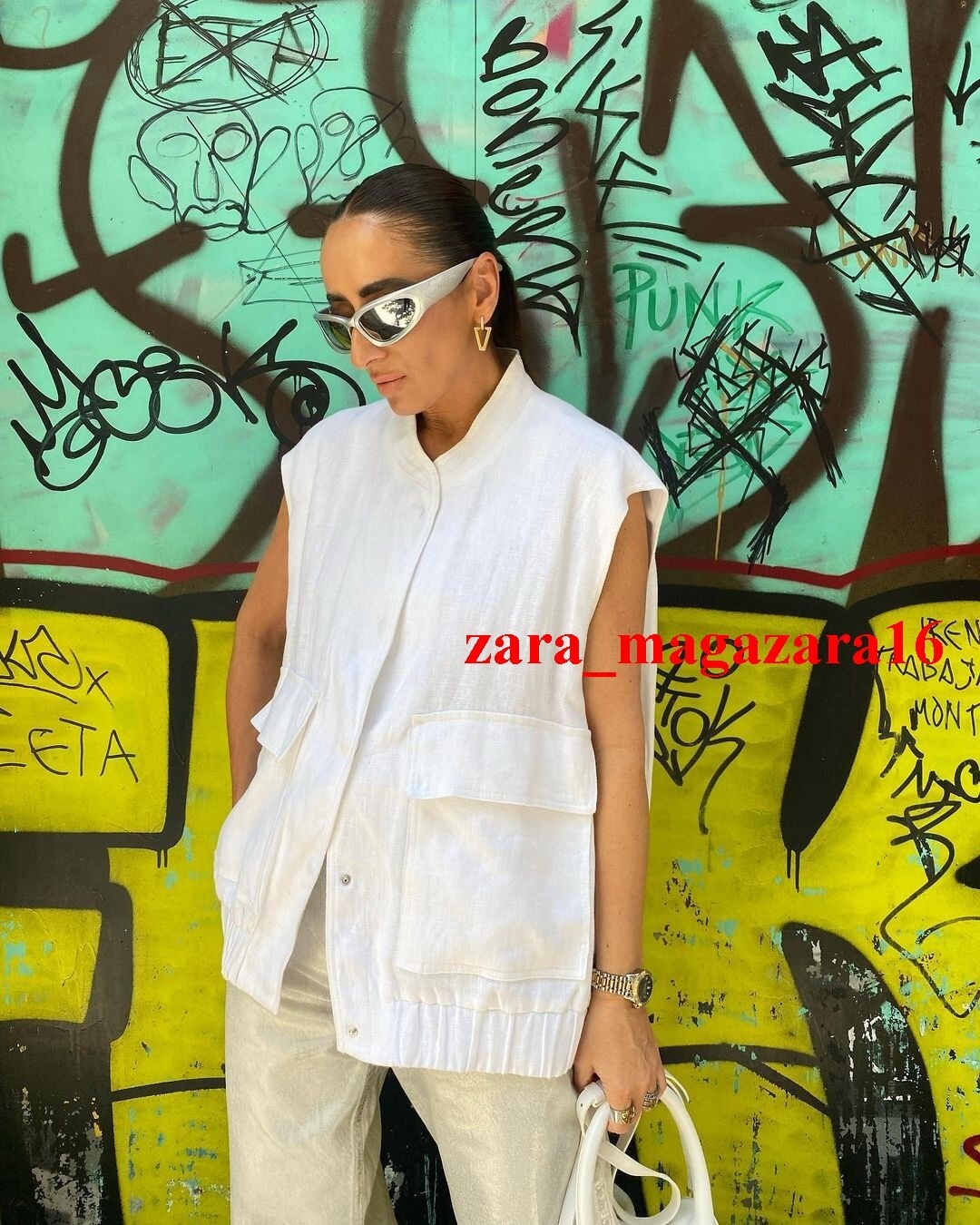ZARA WOMAN NEW OVERIZED LINEN VEST WAISTCOAT OYSTER WHITE