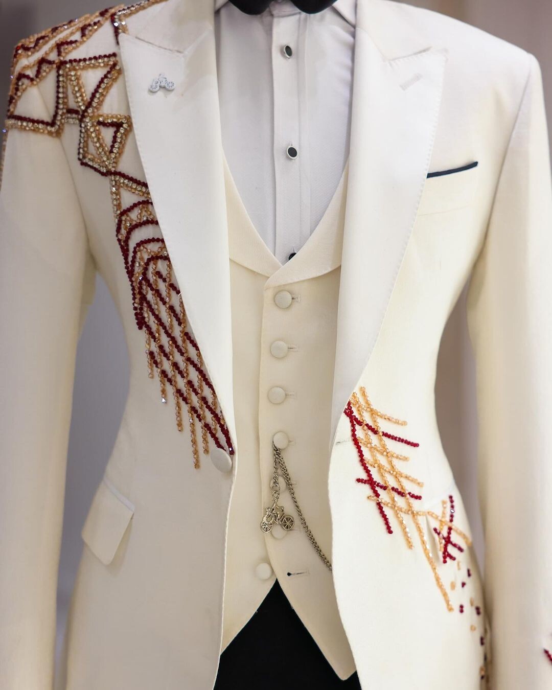 Pre-owned Custommade Men's Custom Made 2 Piece Ivory White Wedding Western Suit Premium Embroidered