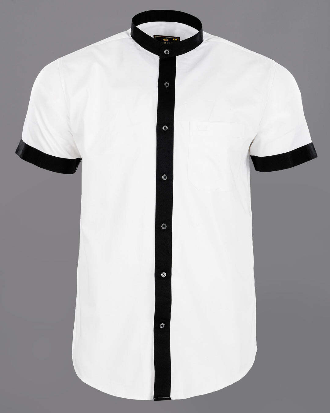 Bright White Subtle Sheen with Black Placket Half Sleeve