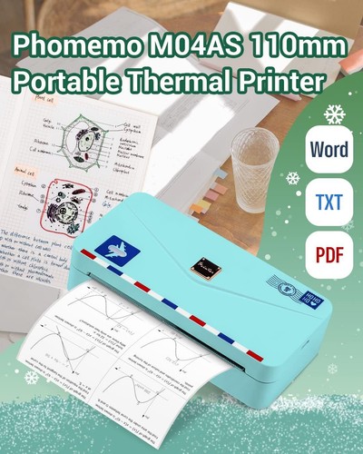 Phomemo Portable Thermal Printer M04AS 4 Inch Mini Sticker Printer Bluetooth Lot