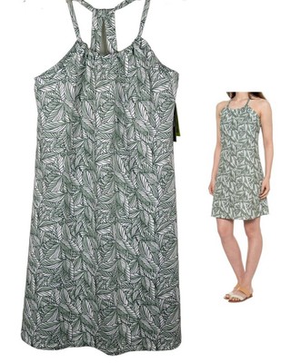Eddie Bauer SZ L Harmony Dress Moisture Wick Built-In Bra Green Palm Print NWT