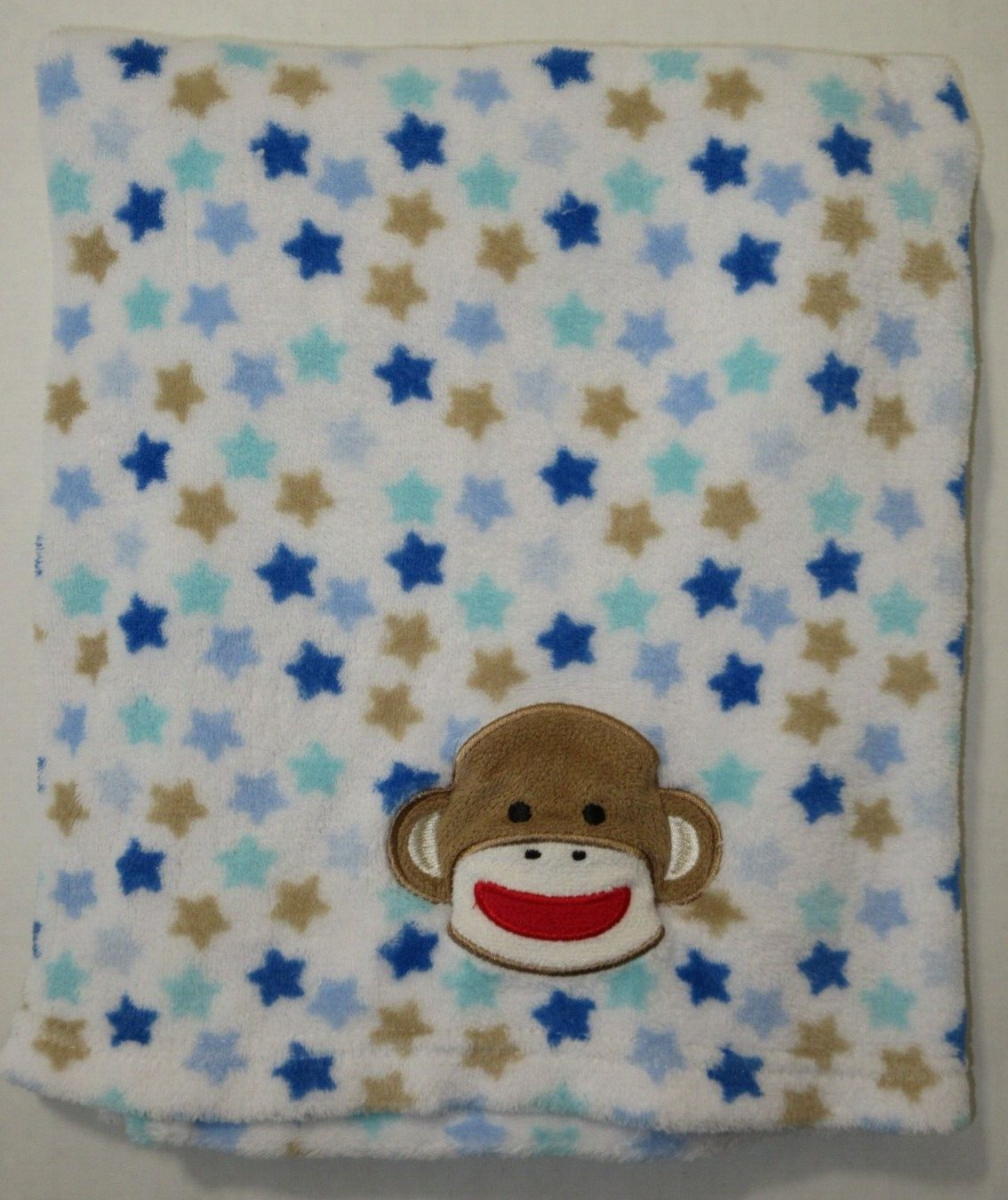 Monkey Face Blue Tan Stars Blanket Plush Fleece Security