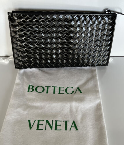 Pre-owned Bottega Veneta $940  Men's Metal Brush Calf Leather Case Black/silver 506323