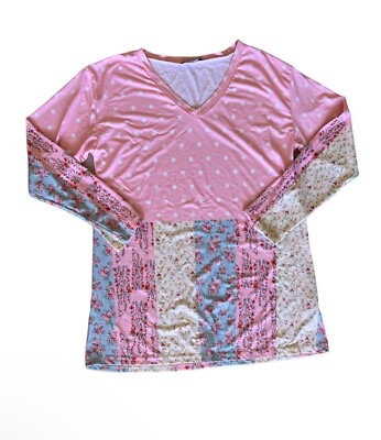 NEW LILY by Firmiana Tunic Top Womens L Large FLORAL PINK Blue POLKA DOT Shirt