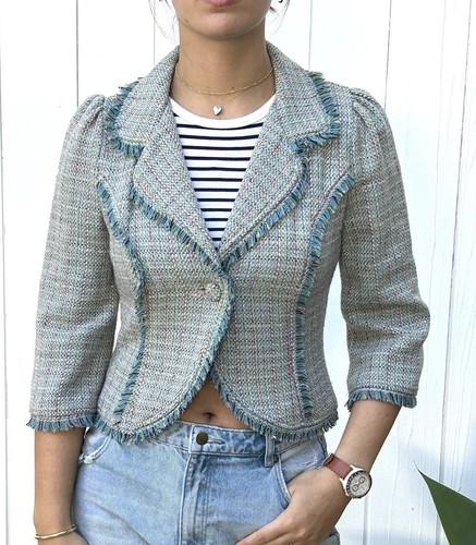 JOSEMOON WOOL TWEED JACKET美品 Vintage just in time Sz M Jacket blazer tweed Cropped Wool