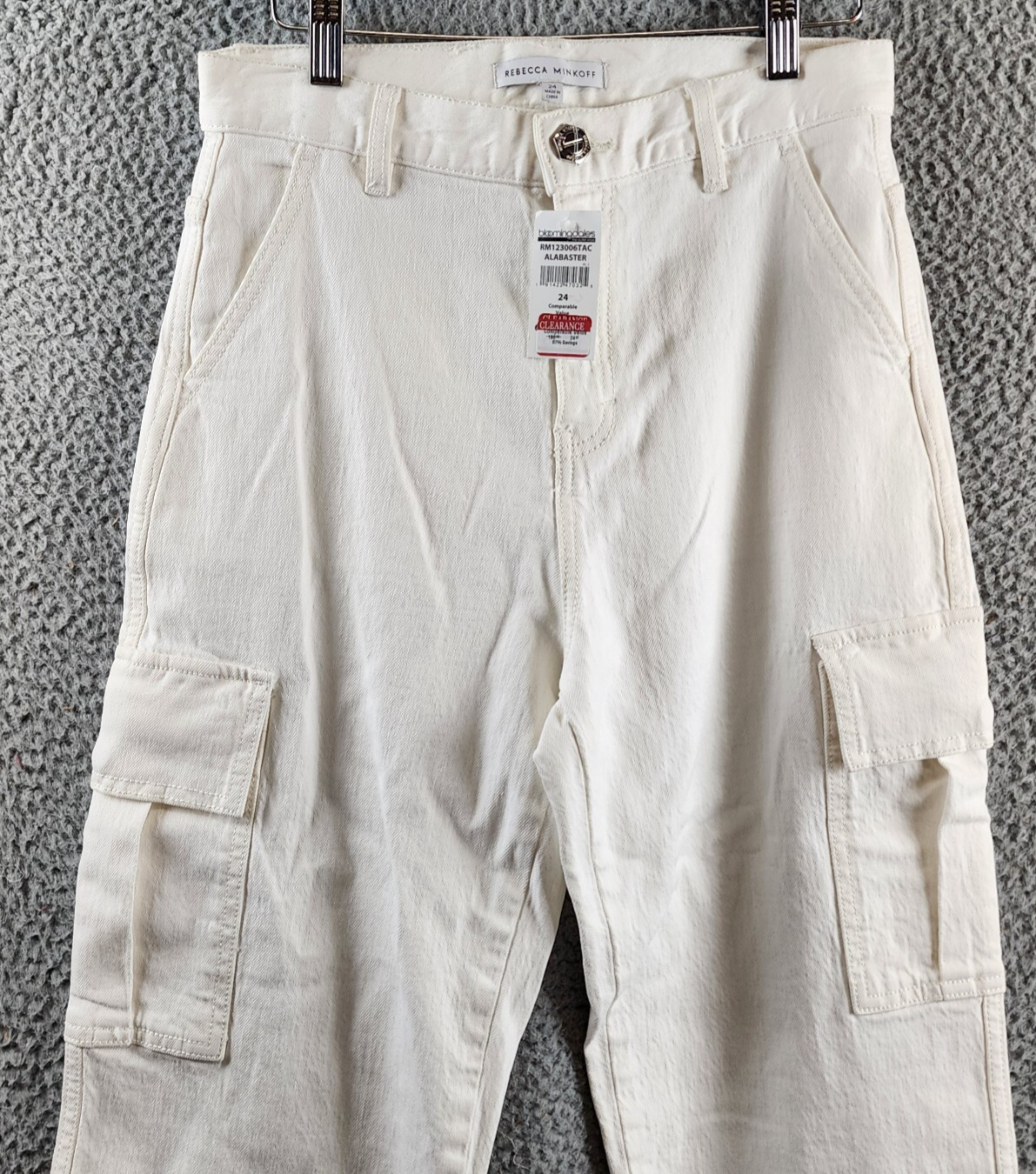 REBECCA MINKOFF Relaxed Cargo Pants Women's 24 Alabaster Zip & Button Closure - Picture 3 of 14