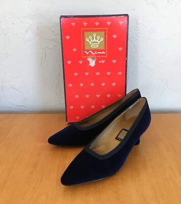 Vintage NINA Ladies Shoes Navy Velvet Luster Satin Size 7.5  NEED HEEL REPAIR