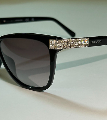 NIB Swarovski $164 BLACK Rectangle Gradient Sunglasses CRYSTALS Size 59 Women