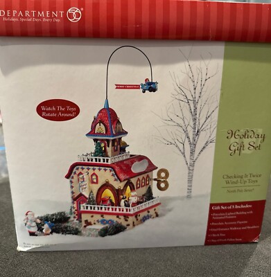 Vtg Dept 56 North Pole Series Checking It Twice Wind-Up Toys 56.56757 2003 Works